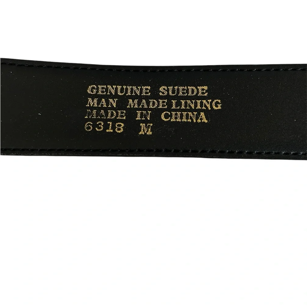 Women’s Black Suede 1 1/2 inch Wide Belt with Gold Hammered Buckle Size M